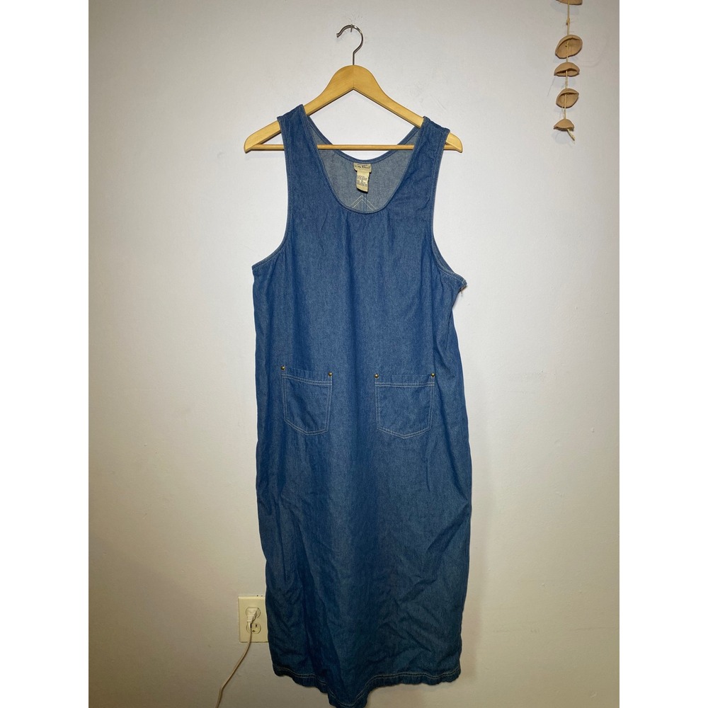 Blue Koret City Blues Denim Jumper Dress Pockets Side Zip XL Women
